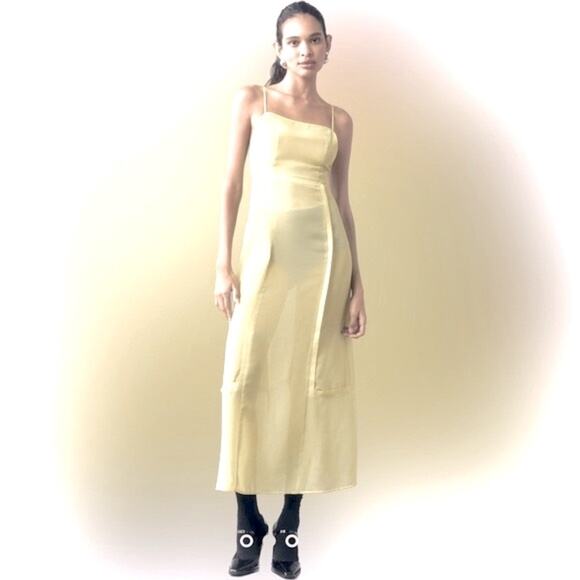 BY ANTHROPOLOGIE Y2K Fully Sheer Slip Dress Sz. 4 Chartreuse Feminine Coquette - Picture 3 of 12